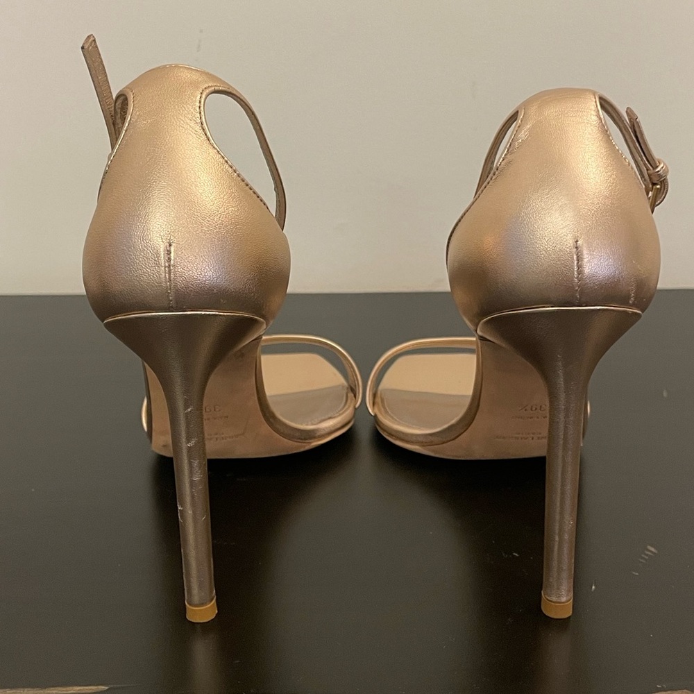 YSL Yves Saint Laurent Metallic Rose Gold Leather Amber Sandals Size 39.5 - Picture 14 of 16